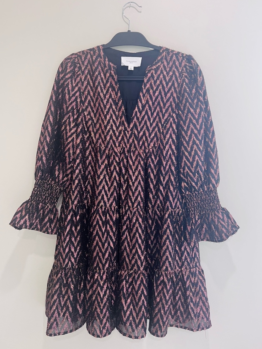 Tuckernuck Black and Pink Chevron Tiered Mini Dress